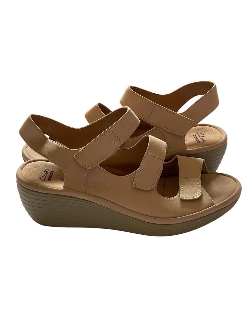 NEW!!!!! CLARKS TAN LEATHER WEDGE SANDALS SZ 10 W